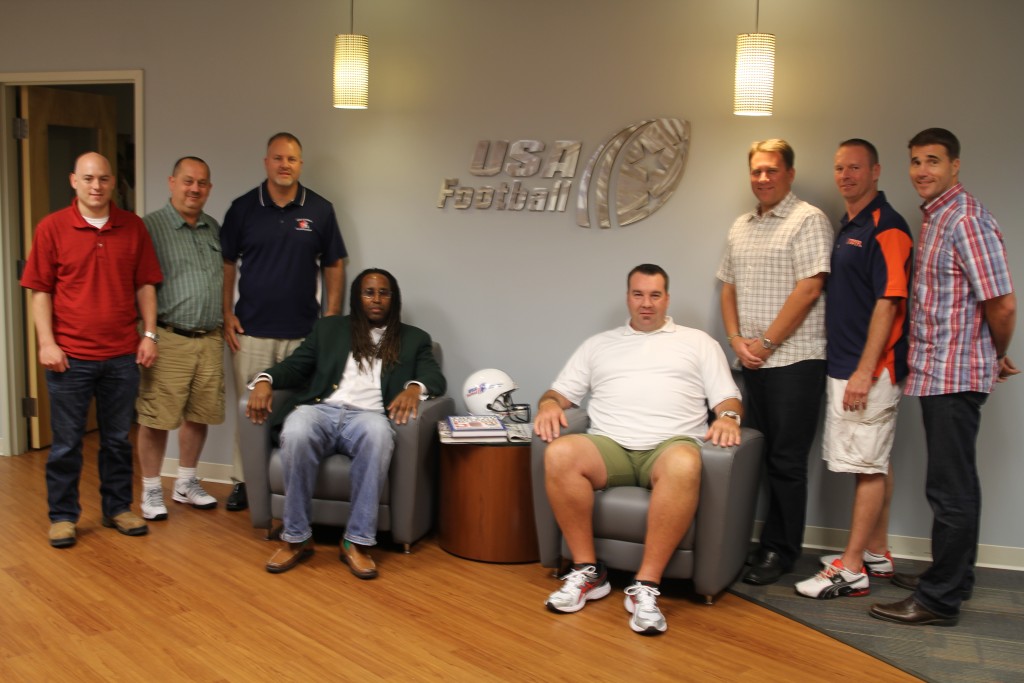 From Left to Right: Anthony Biello, Brian Noe, Terry Riddle, Leroy Hollins II, Jeff Glenn, Gary Del Vecchio, Geoff Meyer and USA Football Executive Director Scott Hallenbeck